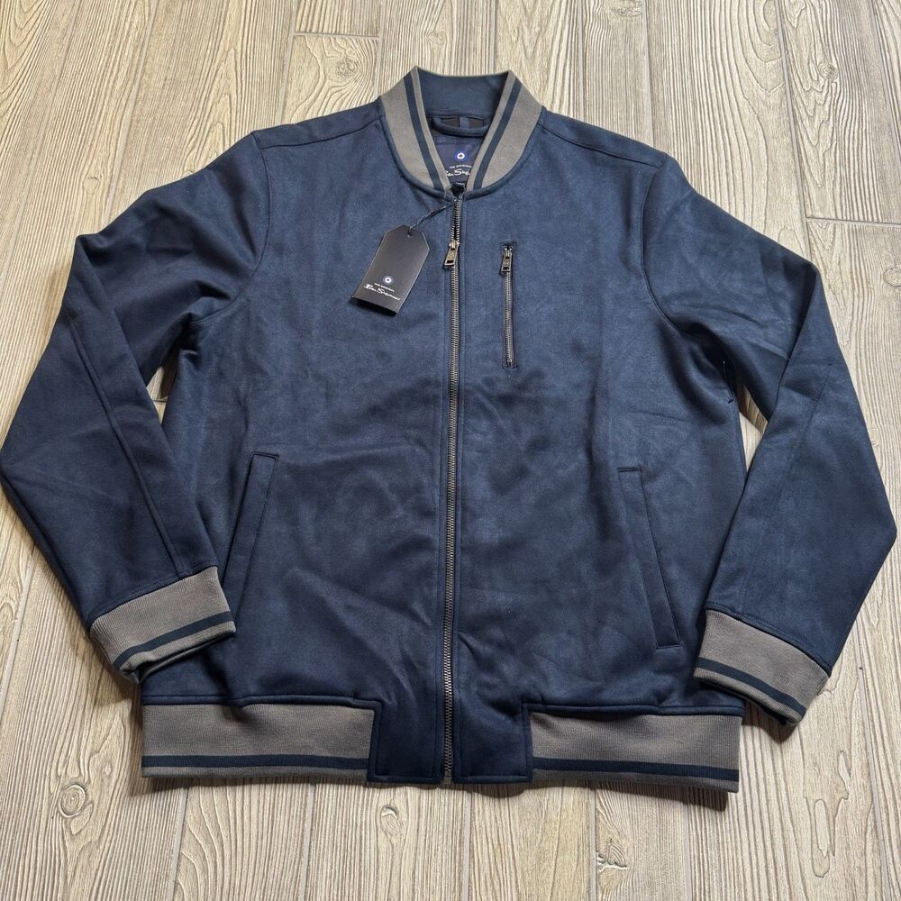 Ben Sherman Faux Suede Bomber Jacket Men’s M Navy Blue Full Zip New